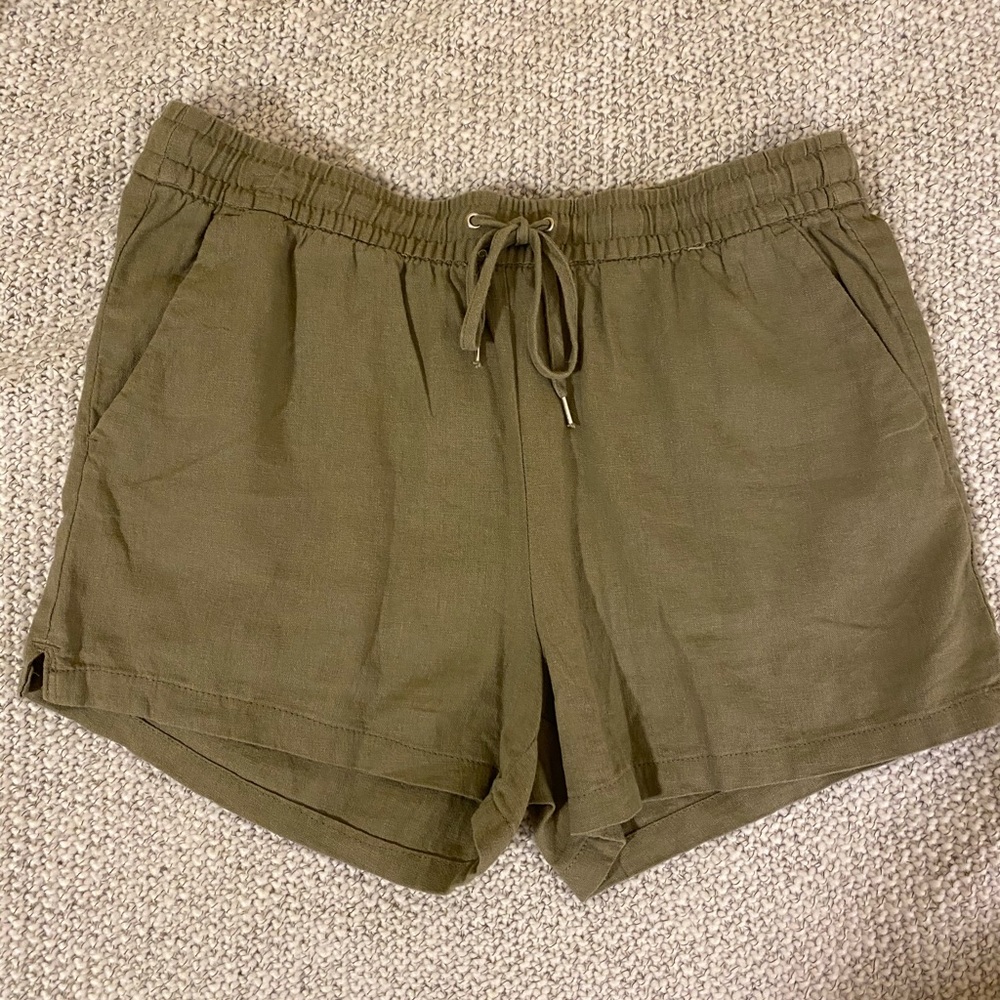 Army green linen shorts